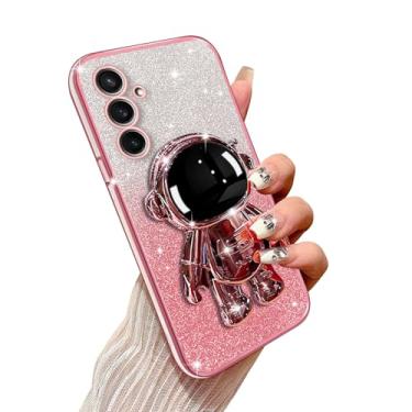 Imagem de Annyojo Capa de celular para Samsung Galaxy S23 FE com suporte de astronauta e cordão macio TPU brilhante transparente à prova de choque capa de proteção para Galaxy S23 FE, ouro rosa