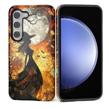 Imagem de Capa para Samsung Galaxy S24 Plus, silicone macio fosco + PC rígido antiarranhões capa protetora 2 em 1 resistente à prova de choque para mulheres e homens - Vitral bruxa Halloween