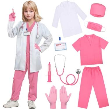 Imagem de SIZGAROOT Fantasia De Médico Para Crianças Pequenas, Meninas E Meninos, Com Jaleco, Festa Halloween (Rosa, 4-5 Anos)