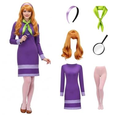 Imagem de SERTAS Fantasia de Halloween para mulheres, minivestido roxo adulto de luxo com acessórios de cosplay, Roxa, M