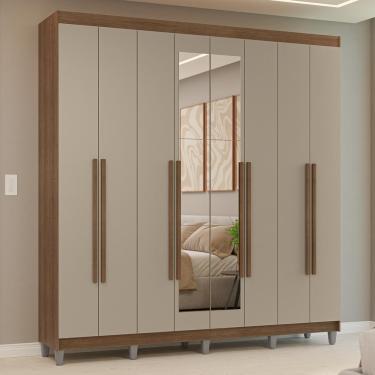 Imagem de Guarda-Roupa Casal com Pés 8 Portas Batentes com Espelho Rustic/Crema/Rustic Venus Madesa