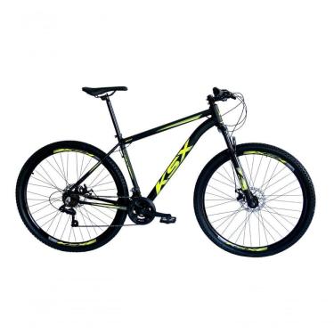 Imagem de Bicicleta Aro 29 Ksx Sd7 21v Cabos Internos Alumínio Freios A Disco Garfo Suspensão Preto Amarelo Tamanho 17