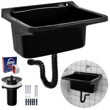 Imagem de Tanque Plástico 34L Lavanderia Preto + Sifão Universal