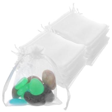 Imagem de JOUTYFOR 500 peças de sacolas de presente de organza para joias pequenas de malha com cordão sachê de lembrancinha de casamento para embalagem bolsas de joias pequenos presentes (7 x 10 cm, branco)
