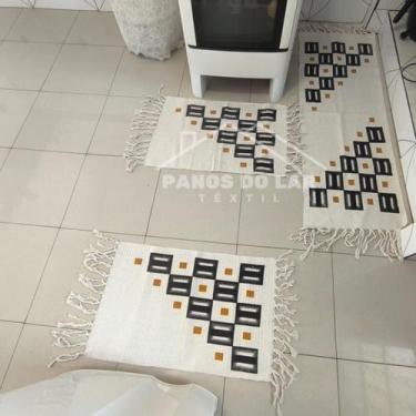 Imagem de Jogo Passadeira com Nozinho 03 Peças Jogo de Tapete para Cozinha Geome