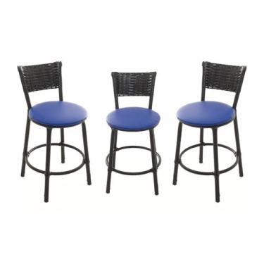 Imagem de KIT 3 Banquetas Baixa Encapada Junco PRETO Bar Bistro Cozinha - ESPAÇO