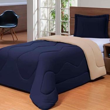 Imagem de Edredom Cama Solteiro 1,60m X 2,10m em Tecido Malha Gel Kit 2 Peças com Porta Travesseiro Dupla Face (Marrom com Avelã)