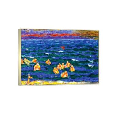 Imagem de BMZFYBS Impressão em tela famosa pintura - paisagem arte de parede - pais - pôster de moldura prata para decoração de casa 70 x 100 cm 27 x 39 pol