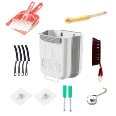 Imagem de Caixote de lixo magnético dobrável suspenso para organização de lavanderia e porta de armário de cozinha. Secador de armazenamento para decoração de fiapos de parede - quarto/banheiro com pá e