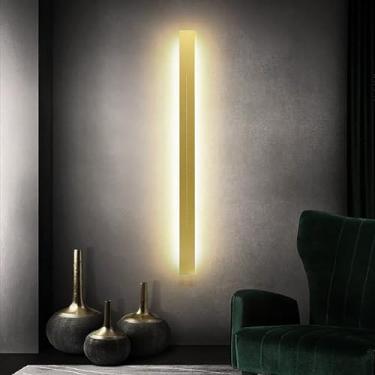 Imagem de Luminária de parede LED de tira longa, arandela nórdica moderna, luminária de parede linear, barra de luz de fundo de penteadeira, luminárias de decoração para escadas, quarto, luz quente/lu