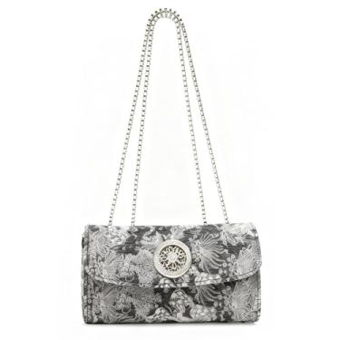 Imagem de Gosect Bolsa tiracolo acolchoada pequena para mulheres, bolsa de ombro feminina moderna com designer de corrente, carteira de telefone padrão bordado preta