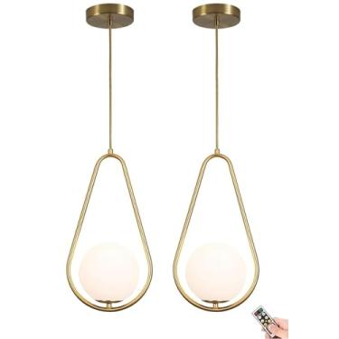 Imagem de Luminária pendente moderna com bateria regulável e lâmpada recarregável, lustre suspenso sem fio para cozinha, sala de jantar, sala de estar, luminária portátil