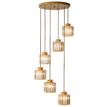 Imagem de Lustre de cristal Luminária pendente Escadas modernas Sala de estar Vintage Luminária pendente longa ajustável para Villa Sala de jantar Cozinha Bar Estudo Escritório Design retrô clássico I