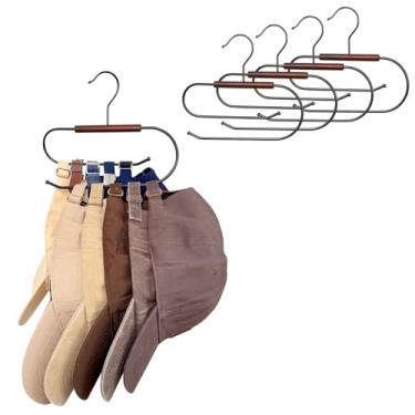 Imagem de Cabides LoforHoney para armário, organizador de chapéus para bonés de beisebol, cabideiro de madeira e metal com camada dupla, pacote com 4 suportes para 40 chapéus, ideal para chapéus, gravatas