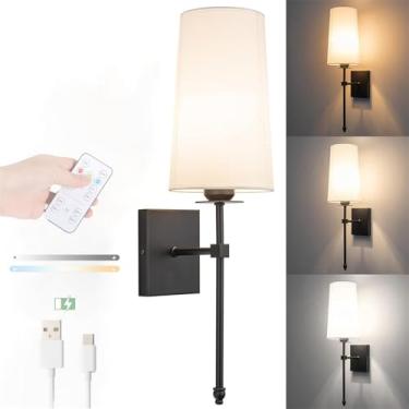 Imagem de Luminária de parede interna E27 com controle remoto, arandelas de parede, recarregável por USB, luz de parede LED com 3 temperaturas de cor, iluminação de parede sem fio regulável, abajur de