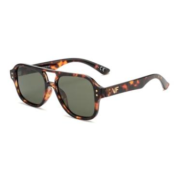 Imagem de OUWEN Óculos de sol retrô polarizados quadrados aviador feminino masculino, óculos de sol retangulares de designer moderno óculos de sol 70s Shades OW2239, Tartaruga/verde, Medium
