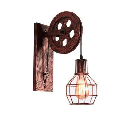 Imagem de Luminária de parede retrô com abajur oco e polia de altura ajustável, gaiola de ferro nostálgica, casa de fazenda antiga (bronze)