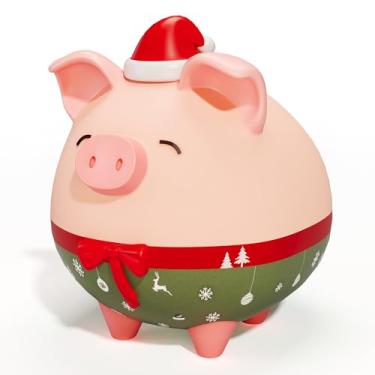 Imagem de EVTHSU Cofrinho para meninas, banco de plástico inquebrável para meninos, moeda de porco pequeno, banco de economia de dinheiro, decoração personalizada, recipiente de aniversário para crianças (Natal
