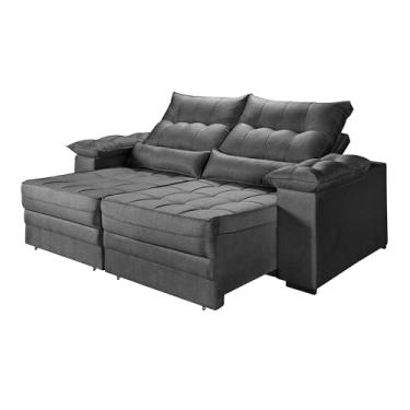 Imagem de Sofá Retrátil e Reclinavel Cancun 3 Lugares em Linho Braços Almofadados (GRAFITE)