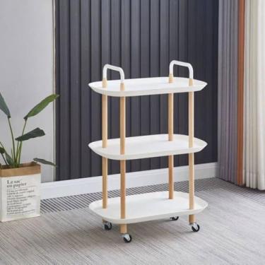 Imagem de Carrinho Organizador Multiuso Com 3 Prateleiras, Metal e Plástico, Branco Gourmet Catinho Do Café Fruteira Chá Biscoitos Cozinha Sala Quarto Escritório Banheiro