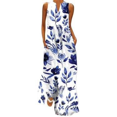 Imagem de Vestido maxi genérico A1188 para mulheres plus size azul - Marca Própr