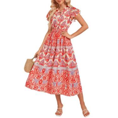 Imagem de Vestido feminino GRACE KARIN de verão boho maxi vermelho tamanho L