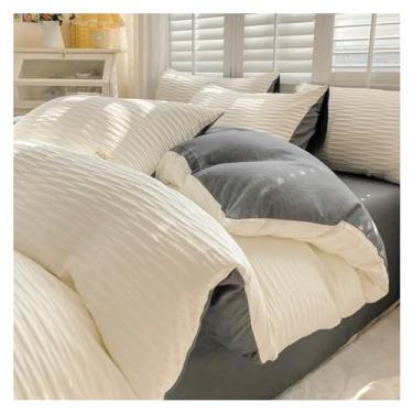 Imagem de Jogo de cama queen size macio, 4 peças, capa de edredom de cor lisa, lençol de cima, fronha com fecho de zíper (branco 2 casal)