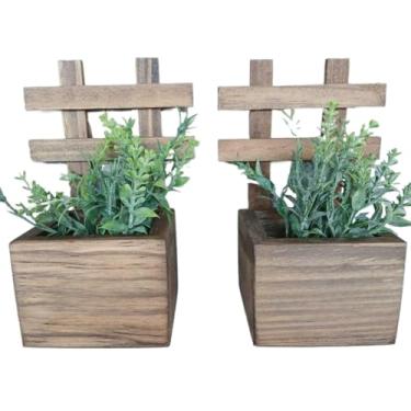 Imagem de Kit Decoração com 6 Vasos Decorativos de Madeira com Treliça e Plantas Artificiais – Floreira para Parede