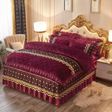 Imagem de Jogo de lençol de cama de flanela elegante e macia de quatro peças - capa de colcha de renda acolchoada de flanela confortável de alta qualidade, quente e anti-bolinhas e fronha de cama (F, fronha*2