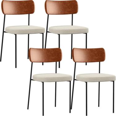 Imagem de Kit 04 Cadeiras Para Sala De Jantar Melina L02 Couríssimo Camel Linho Champagne - Lyam Decor