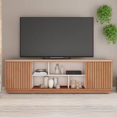 Imagem de Rack TV 75 Pol 180cm Bancada Ripado com Rodízio Noan Freijó/Off White C01 - D'Rossi