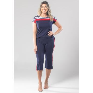 Imagem de Calça Pau a Pique Pantacourt Azul Marinho e Vermelho