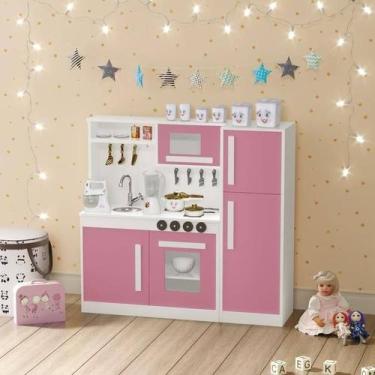 Imagem de Mini Cozinha Completa Para Criança Brinquedo Infantil Cor Rosa Em MDF 