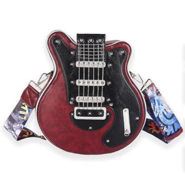 Imagem de Nenkarn Bolsa de ombro transversal masculina e feminina em forma de guitarra, bolsa tiracolo inovadora para mulheres com alça de ombro ajustável