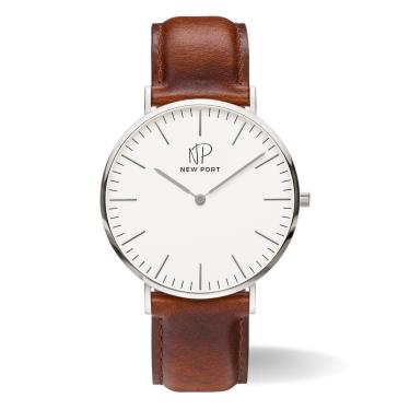 Imagem de Relógio Masculino Pulseira De Couro Wall Street Minimalista 40mm New Port-Masculino
