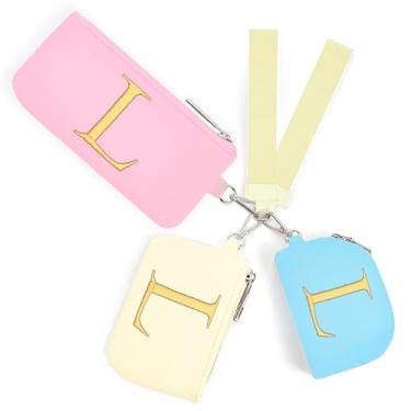 Imagem de Mini porta-chaves com zíper para mulheres e meninas: três bolsas de moedas com 2 alças - melhores presentes para aniversários, Natal, festas de casamento, dia dos namorados, ano novo (G, azul, rosa e