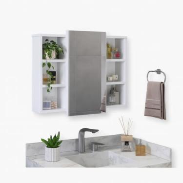 Imagem de Armário Banheiro com Espelho, Espelheira Armario Organizador para Banheiro com Prateleira Nicho(Branco)