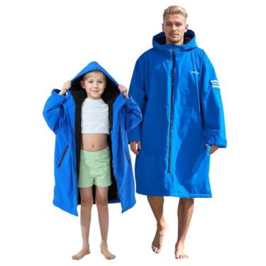 Imagem de Owntop Parka de natação infantil, poncho de surfe à prova d'água, forro de sherpa quente, roupão de banho com capuz grande (azul, PPP)