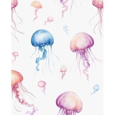 Imagem de Fvlow Papel de parede colorido de água-viva descasque e cole papel de contato costeiro 44 cm x 299 cm papel de parede impermeável removível para quarto, banheiro, bancada, mesa, decoração de casa