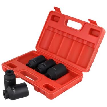 Imagem de ZEONHAK Conjunto de soquetes de impacto profundo de 12 pontos com chave de 1/5.1 cm, 5 peças, 30 mm, 32 mm, 34 mm, 35 mm, 36 mm, kit de ferramentas de remoção de porca de eixo resistente com estojo
