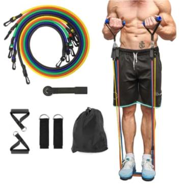 Imagem de Kit Elástico Extensor para Exercícios, 11 Peças, Resistência até 100 Libras, para Treinamento Funcional, Pilates, Academia em Casa, Ginástica