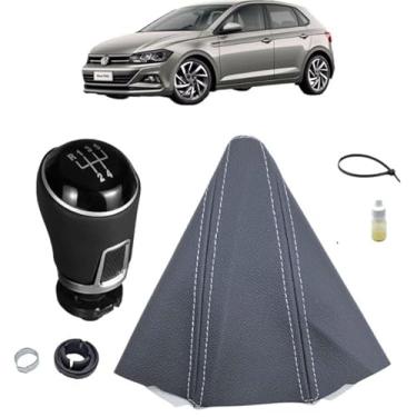 Imagem de Manopla De Substituição E Coifa Forro Courvin Marcha Câmbio Manual Compatível Com Polo Full 2018 Á 2026 (PRETO - COSTURA PRATA)