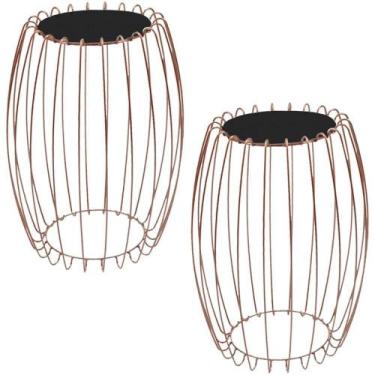 Imagem de Kit Mesa Apoio Lateral 43 Cm Tampo Vidro Preto Base Metal Cobre Nacc P