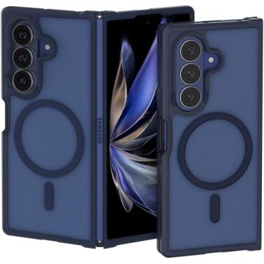 Imagem de Capa magnética para Samsung Z Fold 7, [compatível com MagSafe] [proteção de nível militar], capa para Galaxy Z Fold 7 translúcida slim fit à prova de choque para Z-Fold7, azul