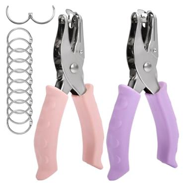 Imagem de Furador pequeno de 1/4 e 1/20.3 cm com 10 anéis para fichário, 2 peças, conjunto de etiqueta única de papel portátil de metal