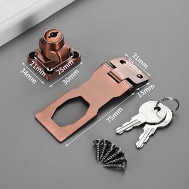 Imagem de Trava de ferrolho com chave, fecho de travamento com chave de 7,6 cm, travas de segurança de aço inoxidável para gaveta, armários, portas, cobre