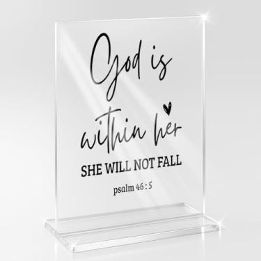 Imagem de She Will Not Fall Sinal de acrílico Inspirador Religioso Cristão Presentes para Mulheres Homens Verso Bíblico Home Office Prateleira Decoração Mesa Placa Presentes Positivos para Mulheres Homens