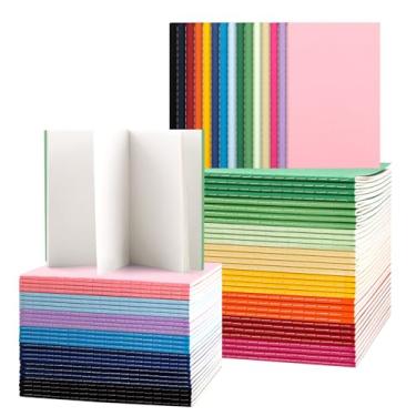Imagem de Pacote com 60 mini cadernos coloridos em branco, volumosos, cadernos pequenos, 9 x 13 cm, 30 folhas/60 páginas, mini cadernos para crianças, viajantes, estudantes, material escolar (embalagem com 60