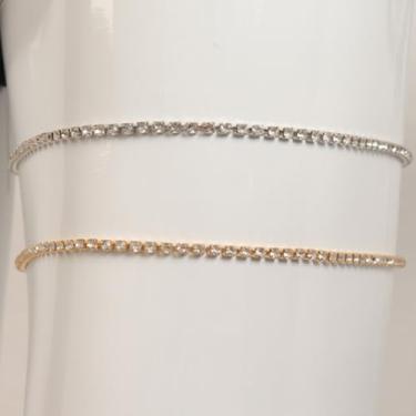Imagem de Pacote com 2 correntes de coxa douradas e prateadas, ajustáveis, concisas, simples, sexy, strass, corrente de perna, 55cm, Liga, Sem Pedra Preciosa