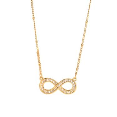 Imagem de Colar infinito feminino banhado a ouro, corrente de aço inoxidável, pingente de cobre com zircônia cúbica, joia moderna, hipoalergênica, ajustável, presente de 45 a 50 cm